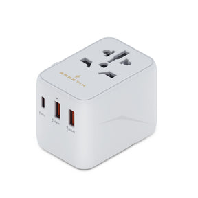 Smartix Premium Universal 20W Travel Adapter: 4-in-1 Fast Charger, 1xUSB-C & 2xUSB-A, 2500W Power, Worldwide Compatibility - White