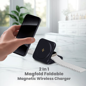 Smartix Dual Magnetic Qi Certified Wireless Fast Charger for Apple Devices, Foldable Mag-safe Charger Compatible with iPhone 15/14/13/12/ Apple Watch/AirPods, Output 5W-15W Apple Charger - Black