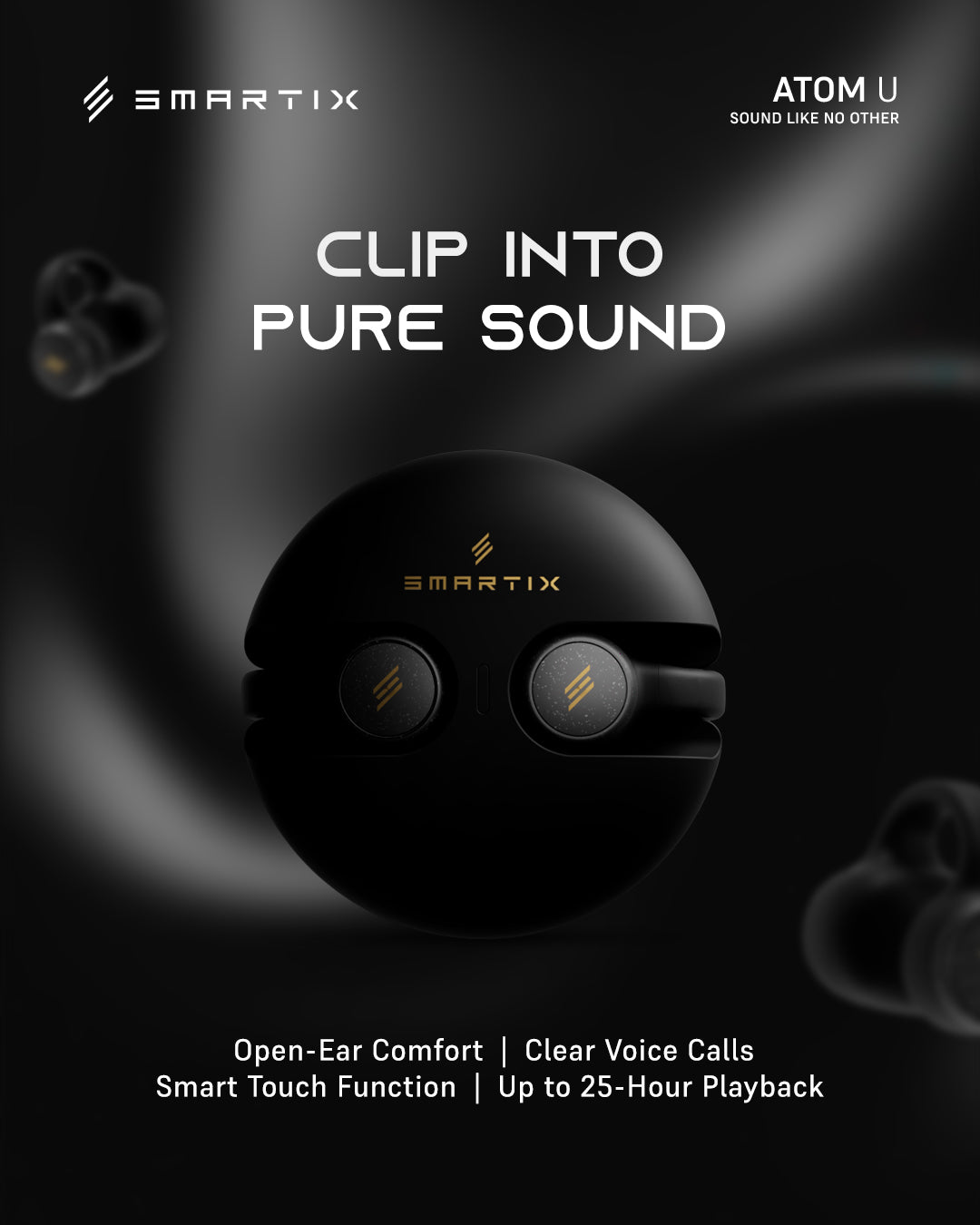 Premium Open-Ear Clip-On Wireless Earbuds - Atom U