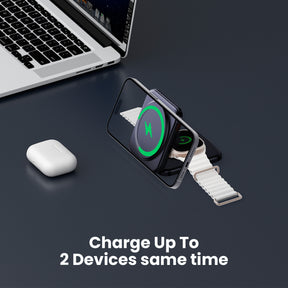 Smartix Dual Magnetic Qi Certified Wireless Fast Charger for Apple Devices, Foldable Mag-safe Charger Compatible with iPhone 15/14/13/12/ Apple Watch/AirPods, Output 5W-15W Apple Charger - Black