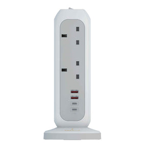 Extension Cord, Smartix 15-In-1 Heavy Duty Surge Protector Power Strip Tower with 11 AC Outlet, 35W 2xUSB-C PD & 2xUSB-A QC Ports, Overload Protection, Extension Cord 10m, Power Socket - 3250W, White