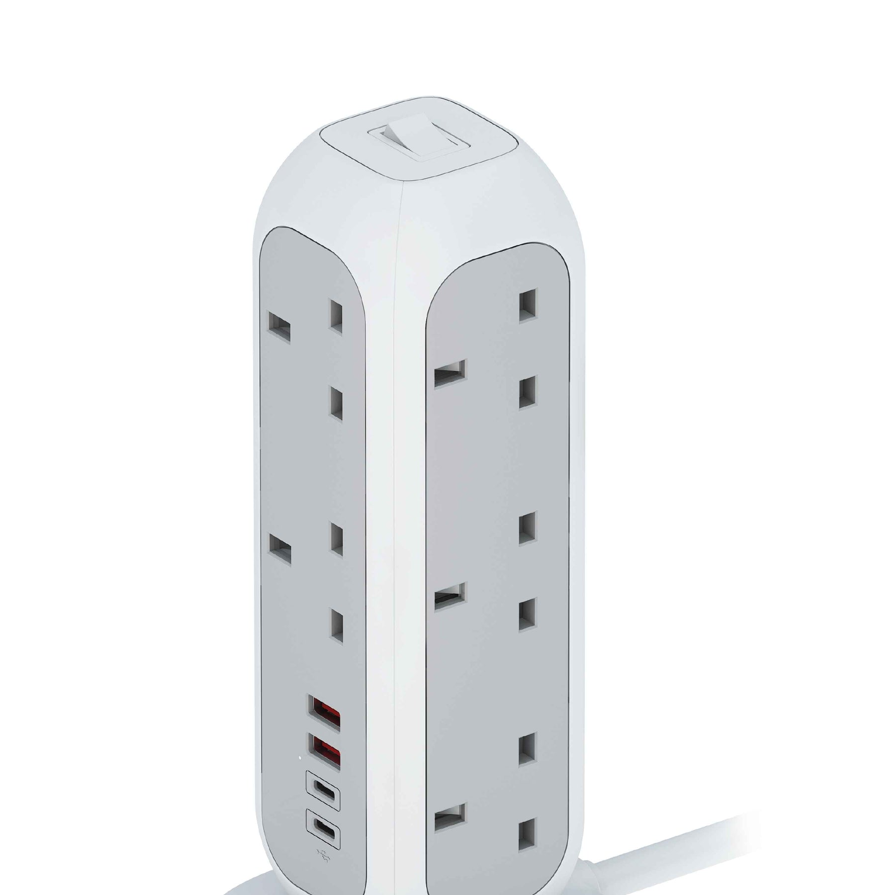 Extension Cord, Smartix 15-In-1 Heavy Duty Surge Protector Power Strip Tower with 11 AC Outlet, 35W 2xUSB-C PD & 2xUSB-A QC Ports, Overload Protection, Extension Cord 10m, Power Socket - 3250W, White