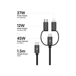 Smartix Premium 3 in 1 Braided Cable USB-C to USB-C/Lightning/Micro Smart Infocom Computer Electric Accessories Trading L. L. C