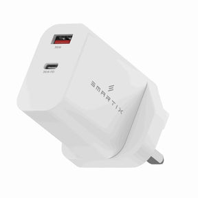 Smartix Premium 36W Dual Port Fast Charger: USB - C PD & USB - A QC for iPhone, Samsung, Laptops & Tablets - White - SMART INFOCOMM FZ - LLC